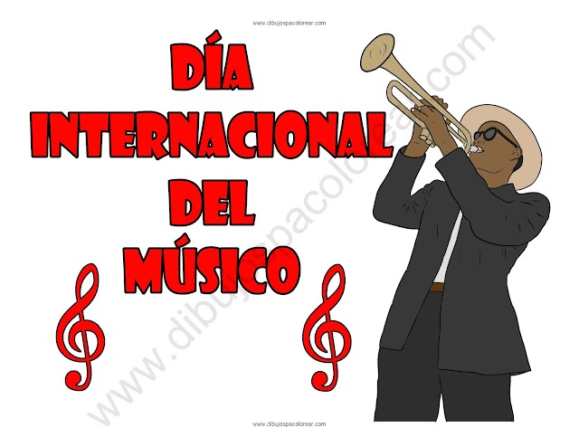 Día Internacional del Músico dibujo a color y para colorear